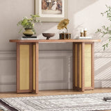 TREXM Farmhouse Rattan Console Entryway, Narrow Console with Storage, Hallway N715P245743D