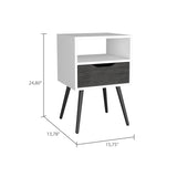 ZUN Nightstand 25"H, Superior Top, Four Legs, One Open Shelf, One Drawer, Smokey Oak / White B097132996