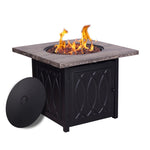 ZUN Faux Woodgrain Table top And Steel Base Propane Outdoor Fire Pit Table With Lid W2029120085