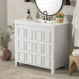 36 " Bathroom Vanity Organizer with Ceramic Sink, Set Bathroom Storage Cabinet,Antique White N729P255666K