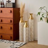 Mother's Day Gift Set - Gilded White 3D Relief Flower Metal Vase Set 24". 29". 32. 68 height W2796P277632