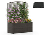 49" Brown PE Rattan Raised Garden Bed with Trellis Adjustable Foot Pads Outdoor Planter Box 00735475