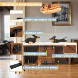 56"L, Furniture Style 2 in 1 Dog Crate with Padded Seat, Sliding Barn Door, Luxury Wooden Dog N843P293660W
