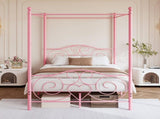 Metal Canopy Bed Frame with Vintage Style Headboard & Footboard, Easy Assembly All Parts Included, W840P465779