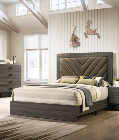 ZUN Contemporary 1pc Queen Size Bed Bedroom Furniture Upholstered Headboard Rubberwood 1pc Bedframe Gray B011P236803