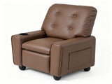 Brown Kids Recliner Sofa with Retractable Footrest, Waterproof PU Leather Toddler Chair with Cup 40193620