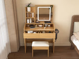 Vanity Table with LED-Illuminated Mirror, Power Outlet, Hairdryer Holder & Stool Compact Dressing 71925023