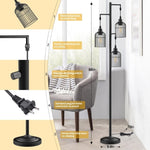 ZUN Industrial Floor Lamp for Living Room,LED Farmhouse Standing Lamp with 3 Birdcage Hanging Shade, T3146P263608