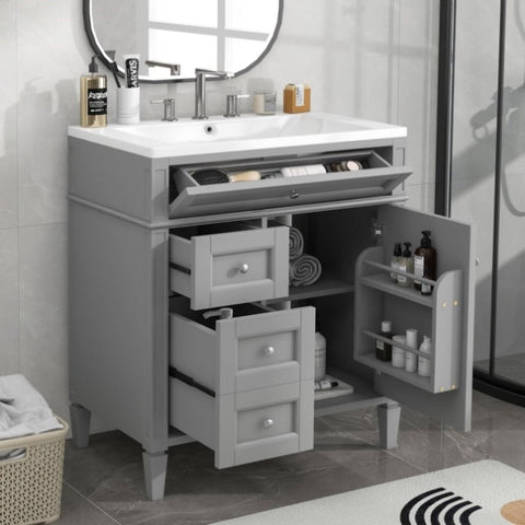 ZUN 30'' Bathroom Vanity with Top Sink, Modern Bathroom Storage Cabinet with 2 Drawers and a Tip-out 43722201