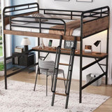 Full Size Metal Loft Bed with Desk, Metal Loft Bed with LED Light and Charge Station,Black W2580P286695