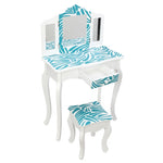 ZUN Three-Fold Mirror Single-Drawing Curved Foot Children Dressing Table Blue Zebra 96283293