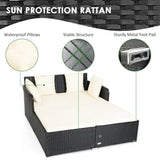 White Outdoor Rattan Daybed with Upholstered Cushions 87294660