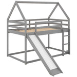 ZUN Twin Size Bunk House Bed with Slide and Ladder,Gray 69291769