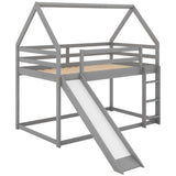 Twin Size Bunk House Bed with Slide and Ladder,Gray WF285894AAE