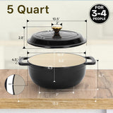 Cast iron 5QT cooking pot - Pure black - includes two silicone gloves - Enamel pot 84744253