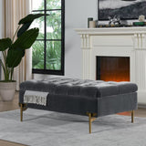 ZUN Estelle Upholstered Storage Bench Cocktail Ottoman, Steel Gray Performance Velvet B2719P245961