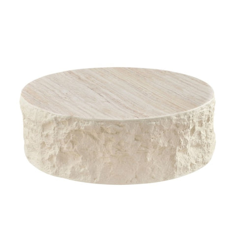 ZUN 35.43''Fiberglass Round Center Coffee Table for Living Room Vintage Table,Imitation Stone Table W2582P250694