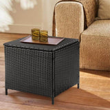 Outdoor PE Wicker Side Table with Storage, Patio Rattan End Table Square Container for Furniture 27645428