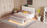 ZUN Queen Size Floating Bed Frame with LED Lights and USB Charging,Modern Upholstered Platform LED Bed WF308894AAK