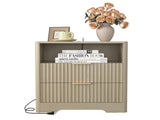 Nightstand with Charging Station, Smart Nightstand with Night Light,Bedside Tables with Storage W1321P399415