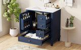 30" Bathroom Vanity with Sink, One Door with Shelf and Three Drawers, Soft Close Door, Blue N759P225994C
