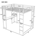 ZUN Full Size Metal Loft Bed with 2 Shelves and one Desk ,White 88167022