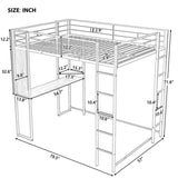 ZUN Full Size Metal Loft Bed with 2 Shelves and one Desk ,White 88167022