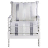 White and Navy Upholstered Stripe Accent Chair B062P145435