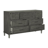 ZUN Transitional Style Gray Finish 1pc Dresser of 7 Drawers Dark Bronze Handles Wooden Bedroom Furniture B011P147531