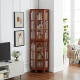 Corner Curio Cabinet with 4 Adjustable Tempered Glass Shelves and Lighting System, Solid Wood W1693P216949