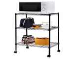 3-Layer Plastic Coated Iron Shelf with 1.5" Plastic Wheels 350*600*850 Black 03624024