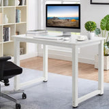 white desktop white pipe frame P2 particleboard with triamine steel feet 110cm computer desk 76997626