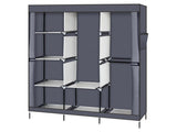 71 Inch Gray Portable Clothes Closet, Non-Woven Fabric Steel Tube PP Plastic Storage Wardrobe with 8 09487677