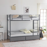 Twin Over Twin Convertible Bunk Bed with 2 Storage Drawers, Metal Bunk Bed Can be 58532352