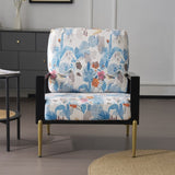 Retro Low Back Floral Print Velvet Accent Armchair with Gold Metal Legs & Rubberwood Frame, Wide N817P237961B