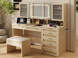 Large Vanity Table Set with LED Lighted Mirror, Vanity Desk with Charging Station, Makeup Table with 64189891