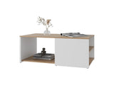 White and Natural Oak Coffee Table with Open Storage and Conical Legs B062P290221