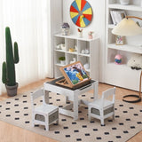 ZUN Children's Wooden Table And Chair Set With Two Storage Bags Grey And 60310011