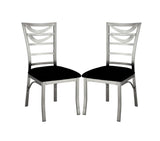 ZUN Contemporary Silver Metal 2pc Dining Chairs Black Microfiber Seat Dining Room Ladder Back Chair B011P232977