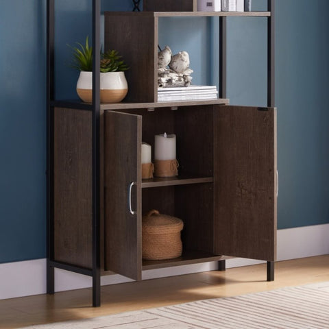 ZUN Six Shelf Modern Bookcase with Two Door Storage Cabinet with Two Shelves - Dark Brown and Black B107131413