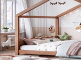 Queen House Floor Bed with Support Slats, Solid Wood House Bed Frame for Kids, No Box Spring Needed W1580P438812