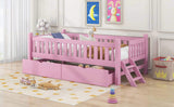 Wood Twin Size Platform Bed with Guardrail and 2 Drawers, Pink 58316824