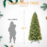 ZUN 8FT Pre-Lit Slim Christmas Tree, Green, Fir Xmas 'Feel Real' Artificial Tree, White Lights, Metal W1773P203629