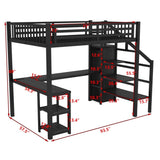 Metal Full Loft Bed with Wardrobe and LED Light, Full Size Loft Bed with L Shaped Desk and USB for 32514855