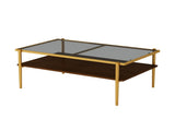 Rectangle Coffee Table with Gray Tempered Glass top and Golden Legs, Modern Table for Living Room W241139568