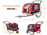 2-in-1 Bike Trailer & Pet Stroller for Dogs up to 100lbs Foldable Pet Carrier Cart with two 8'' W1364P411162