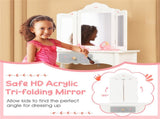 White Kids Vanity Set with Tri-Folding Acrylic Mirror & Drawer, 2-in-1 Convertible Design 97337037