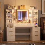 Makeup Vanity Desk with Mirror and Lights, 59" Large Vanity Table with 8Drawers & Open Storage W3393P315816