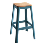 ZUN Natural and Teal Armless Bar Stool with Crossbar Support B062P186544