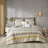 3 Piece Cotton Comforter Set Gray/Yellow Full/Queen B035128785